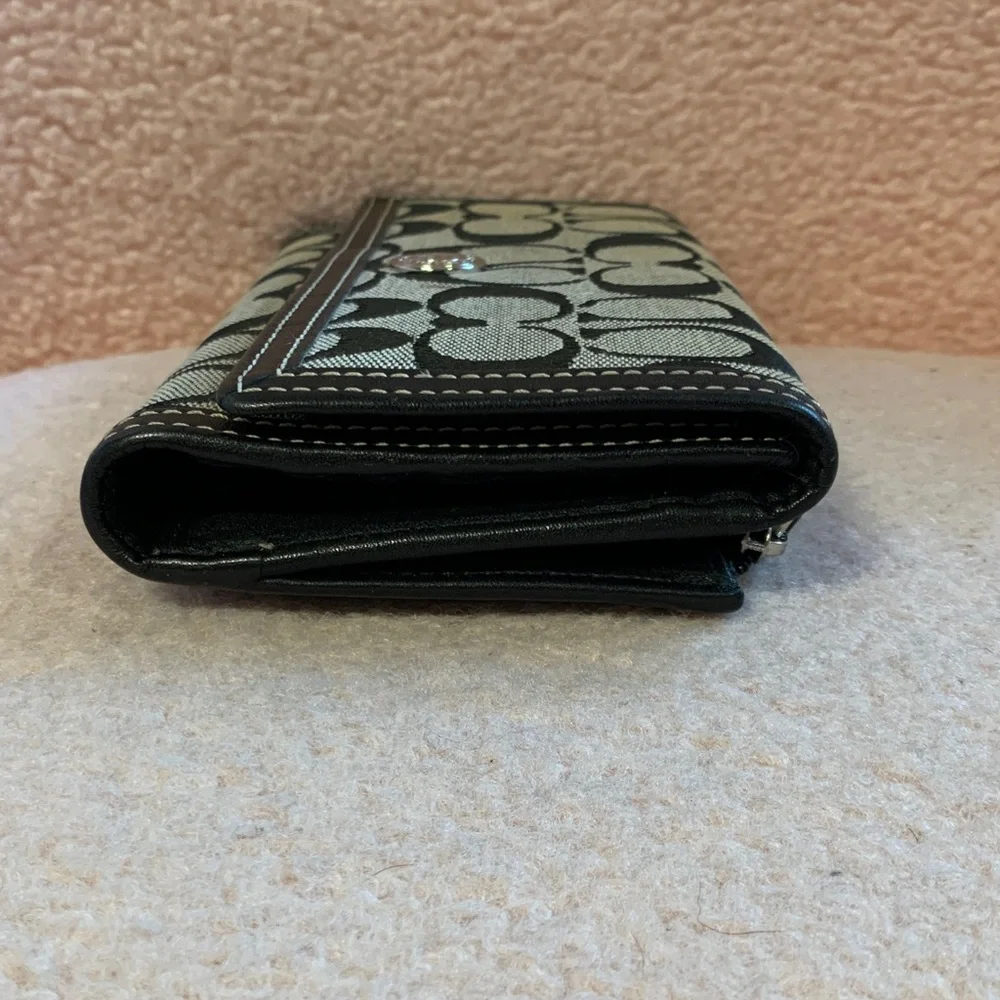 Coach Signature Canvas Wallet in Black and Tan